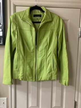 Jones New York Neon Green Leather Zip Jacket